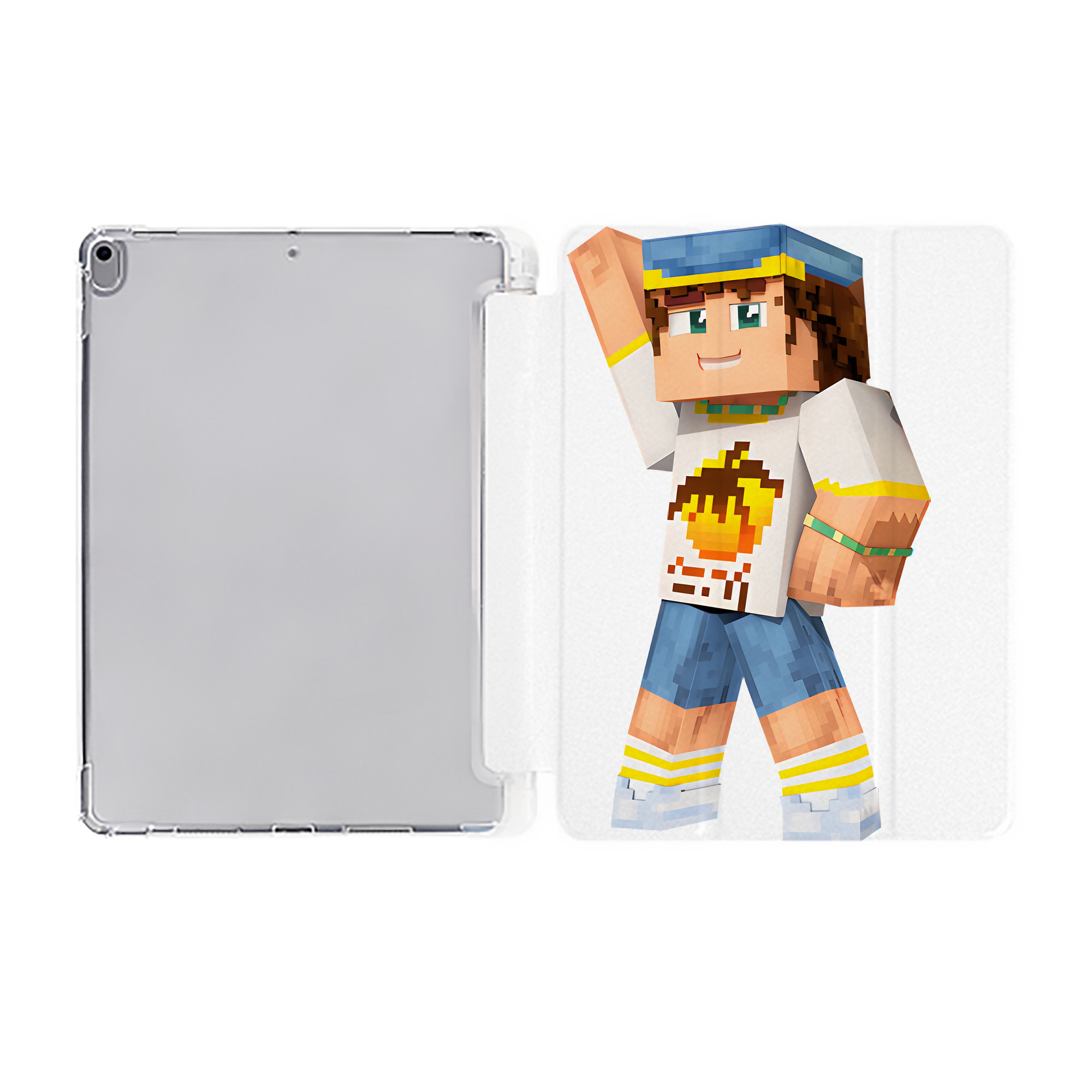 （画像用） マインクラフト ブロックの世界 Minecraft MC Block world IPad ケース ペン収納付き 三つ折りスタンド PUレザー×シリコン 対応機種9.5/10.5/10.9インチ